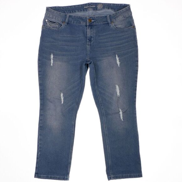 Jeans Denim Womens Plus Size Petite 20P Blue Straight Embellished Stretch 37x26 - Picture 1 of 10
